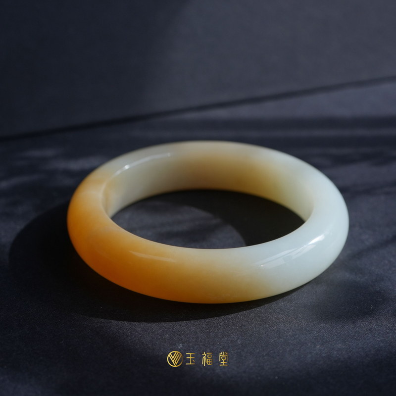 玉福堂|新疆和田玉且末糖镯糖白玉镯|半山水糖镯|平安镯56mm