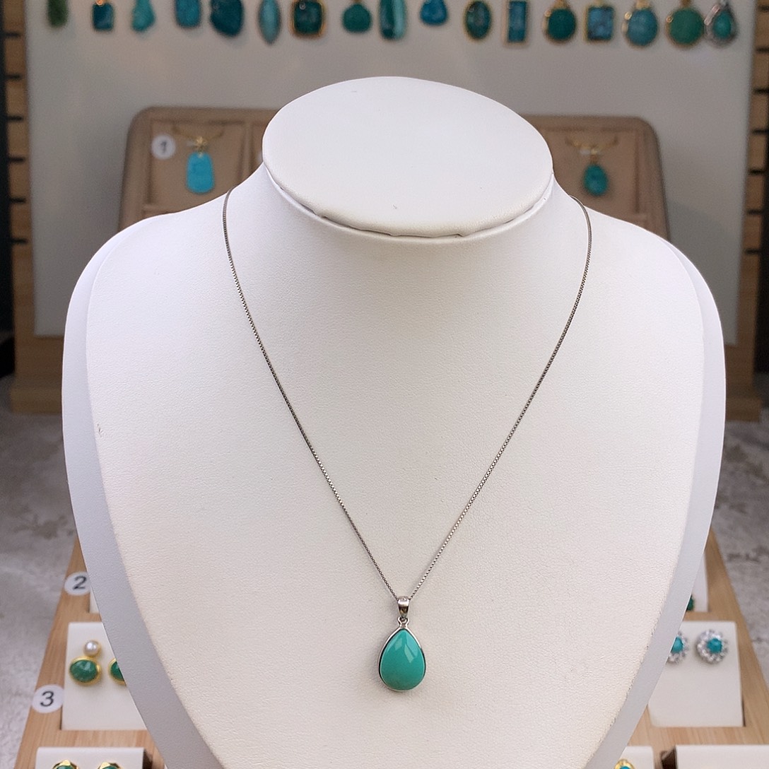 绿松石银S925镶嵌吊坠(不含链)