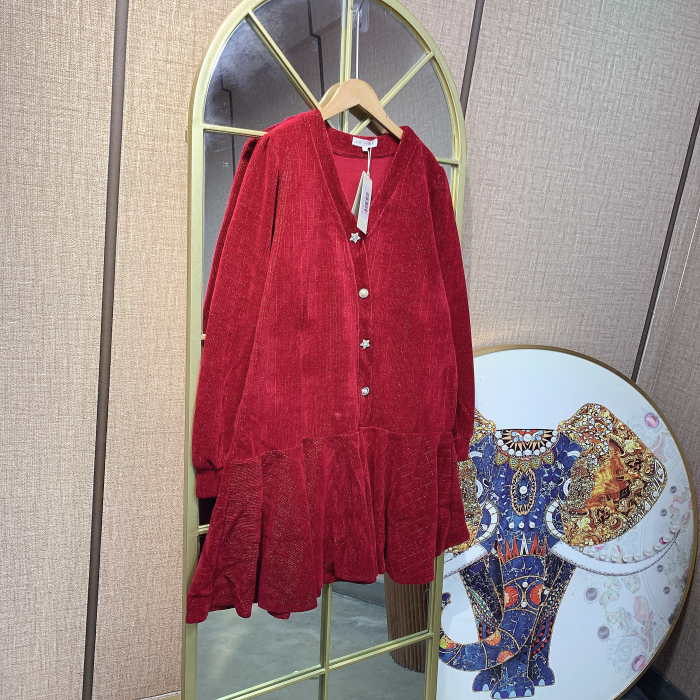 BT378孕妇红色连衣裙100-140