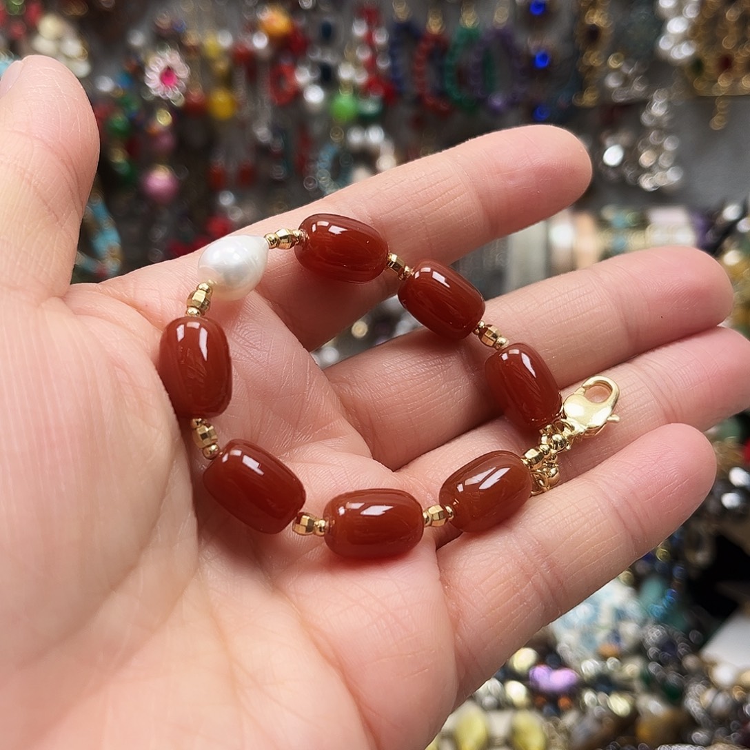 锌合金红瑙筒珠手链