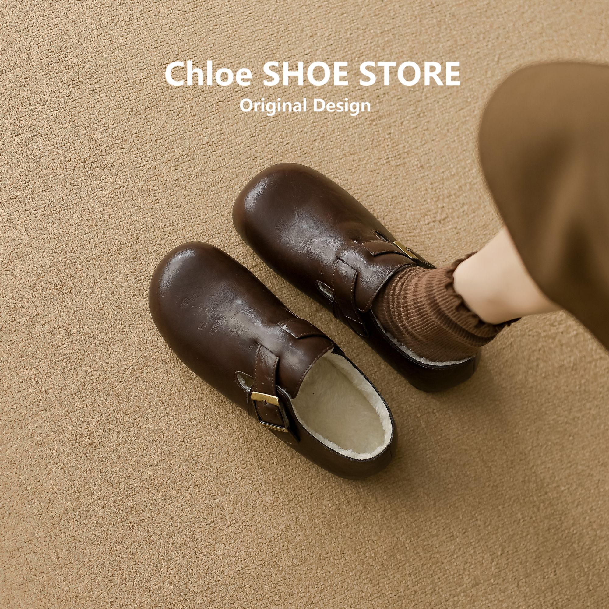 真皮加绒勃肯鞋女2025秋冬新款毛毛鞋棉鞋复古小皮鞋东北雪地靴子