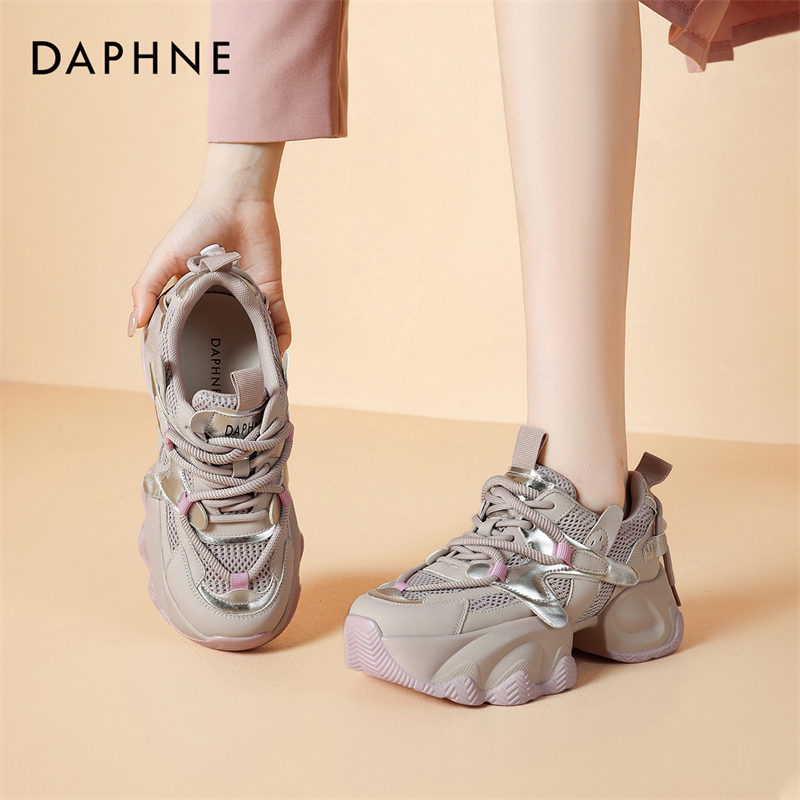 达芙妮休闲运动鞋女2025新款春秋季显脚小增高时尚轻便厚底老爹鞋