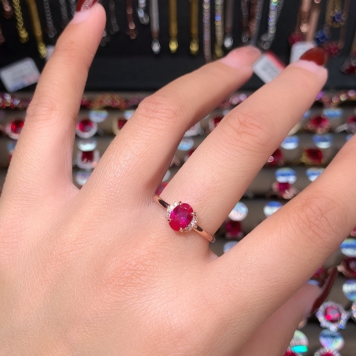 红宝石戒指银S925镶嵌57
