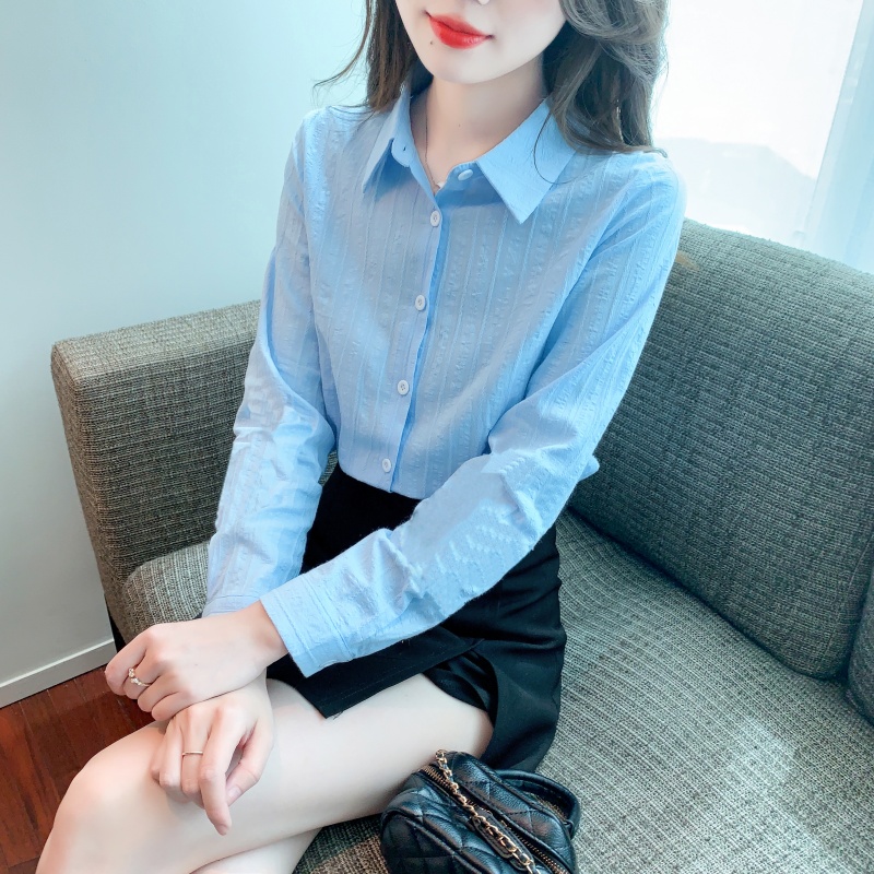 2025春秋季新款职业纯色女士衬衣纯棉衬衫女洋气百搭面试工服上衣