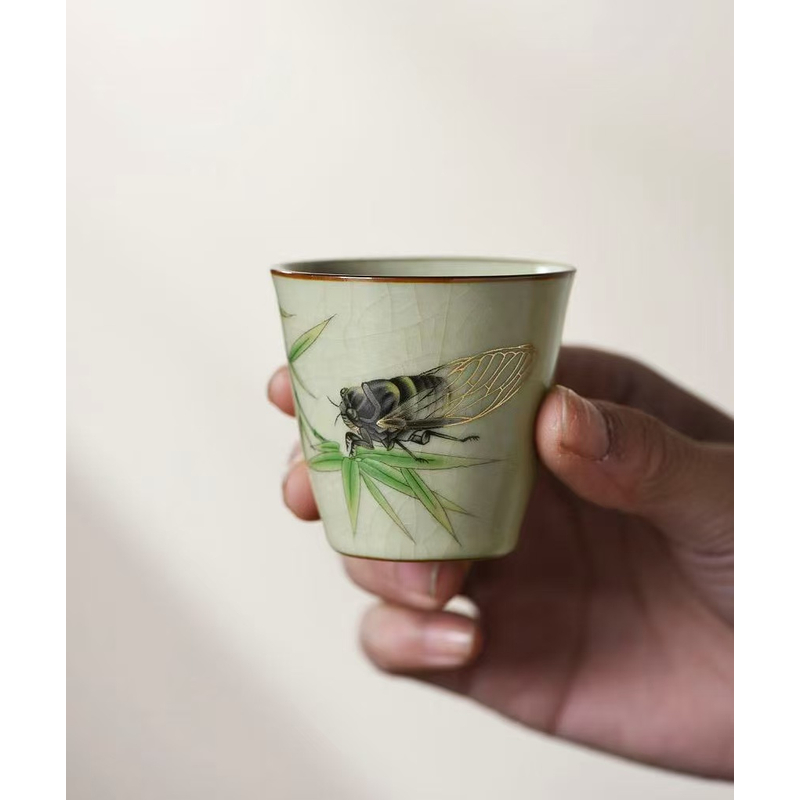 金蟾闻香汝窑复古中式风轻奢家用陶瓷杯气质功夫茶具