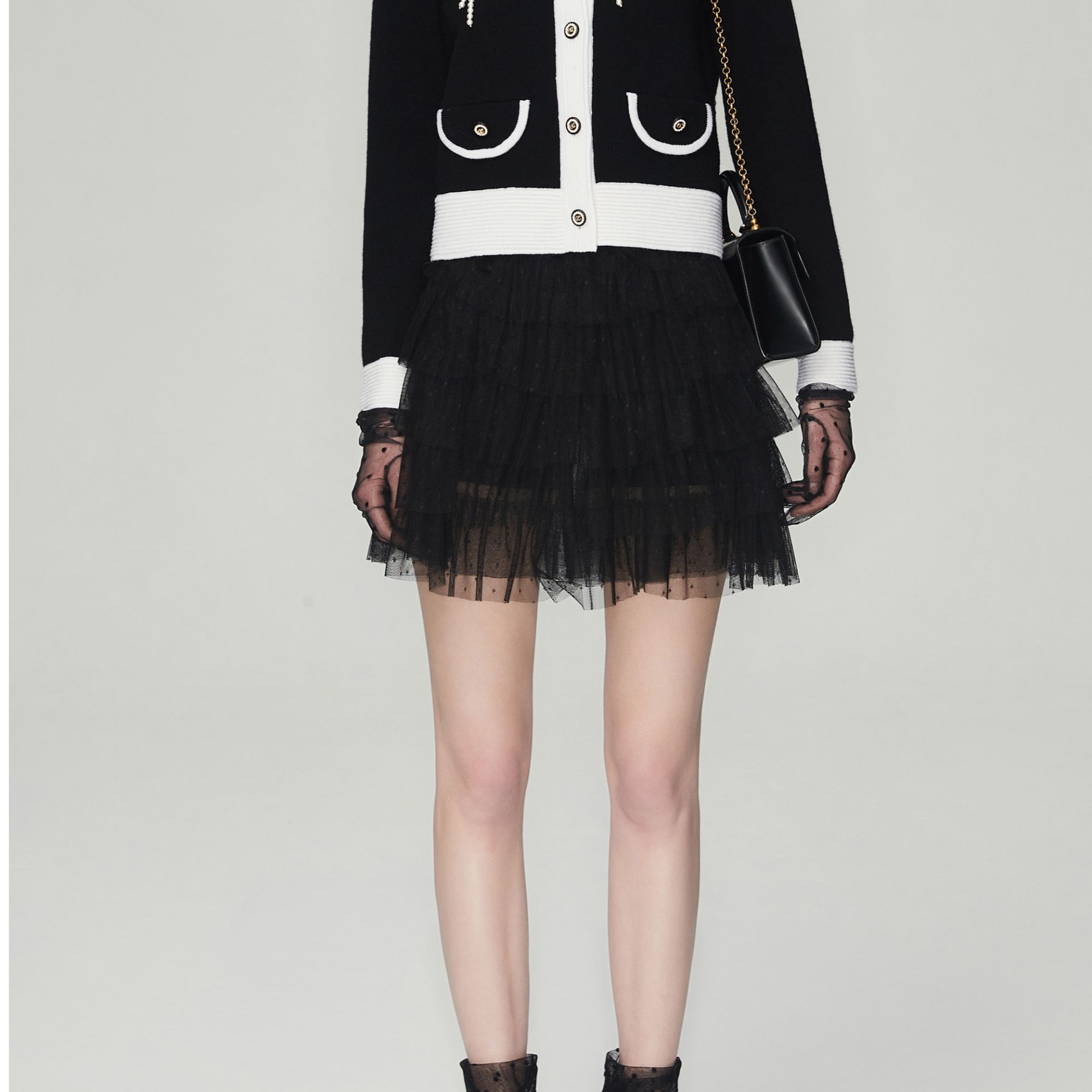 COCOON/可可尼优雅黑色网纱半裙23410BF091085020