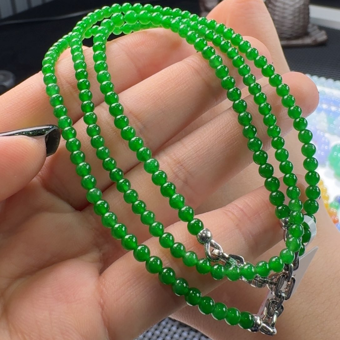 翡翠手链未镶嵌玻璃帝王绿项链卡3.8-3.1 毕业！色标！
