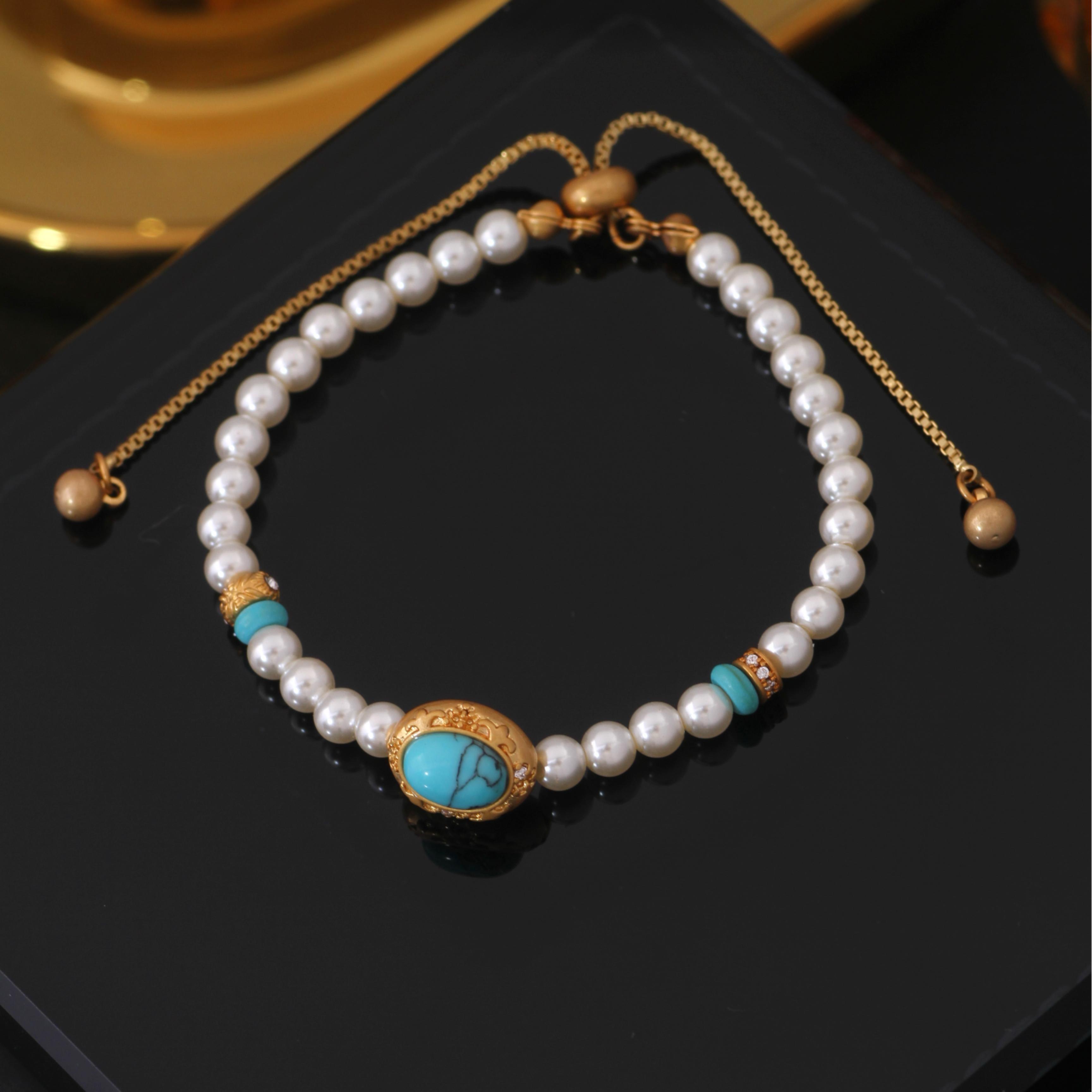 铜合金合成锆石手链 《货号8959》绿色珠珠抽拉手链