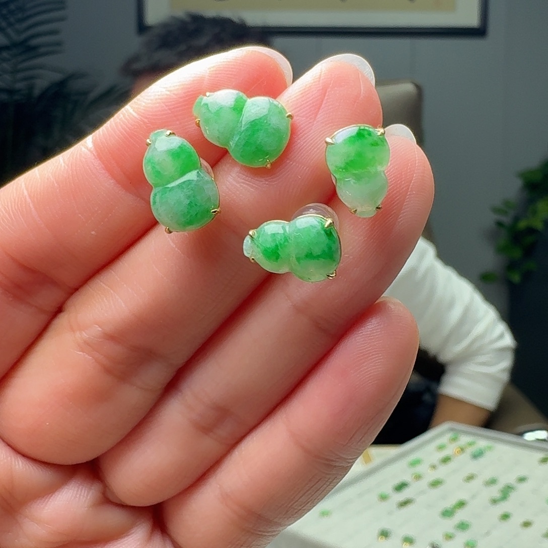 翡翠18K金镶嵌耳饰多样性发货其一