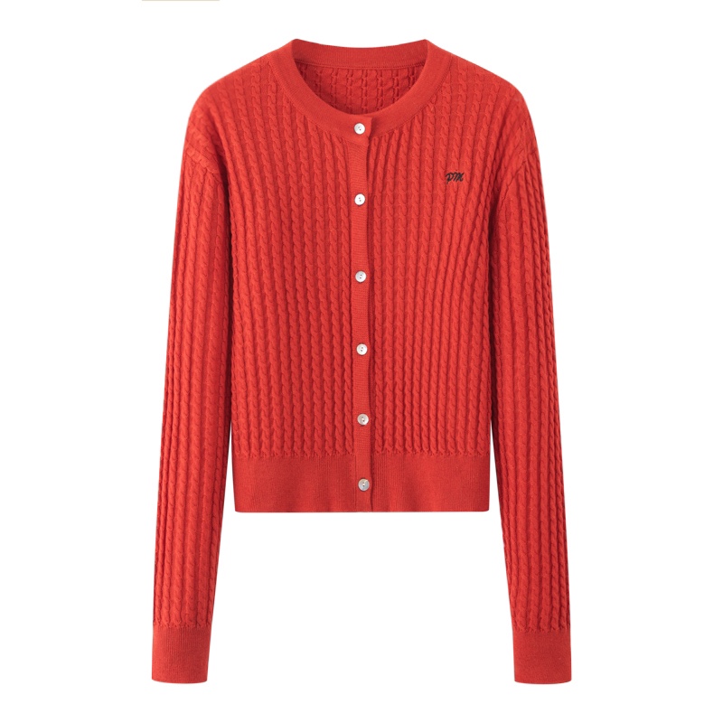 MM商场同款2025秋季新款休闲百搭时尚减龄红色针织开衫女上衣691X