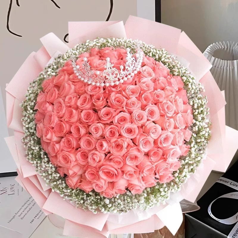 全国同城直送99朵粉红玫瑰花束送女友鲜花订购送女友朋友生日鲜花