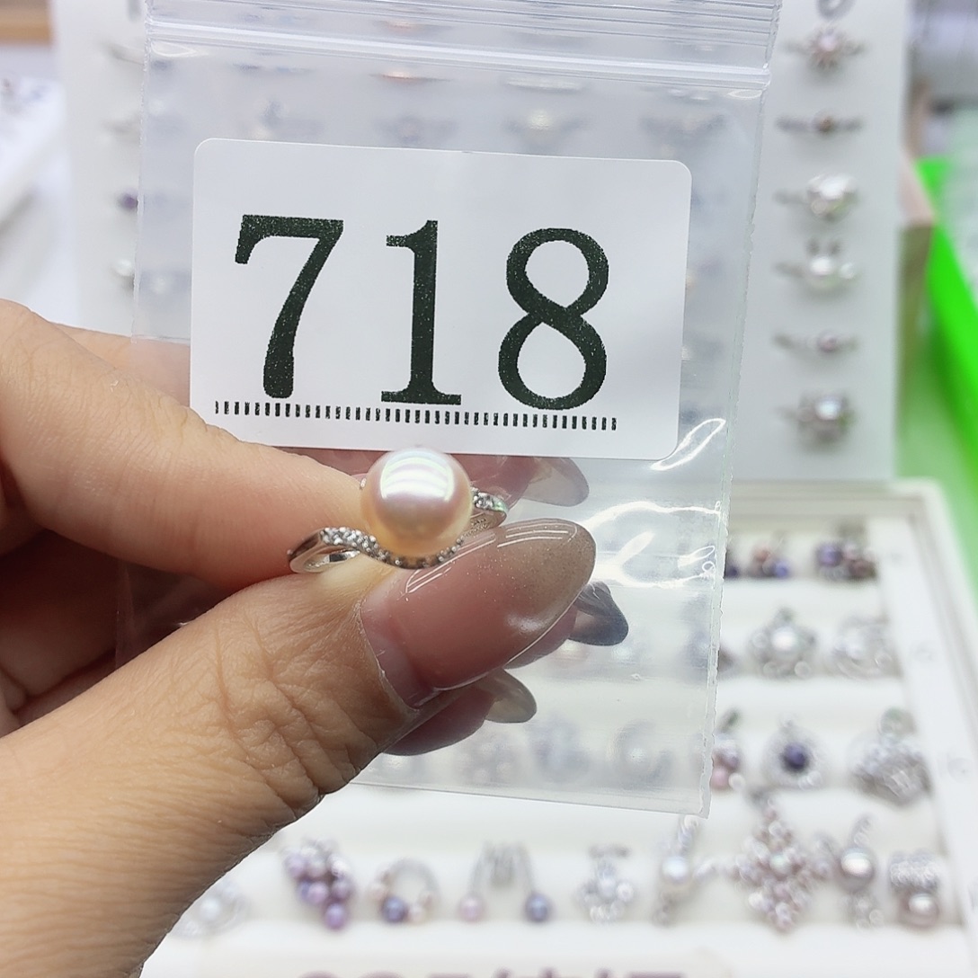 青***雅银S925镶嵌珠宝奇石淡水珍珠718