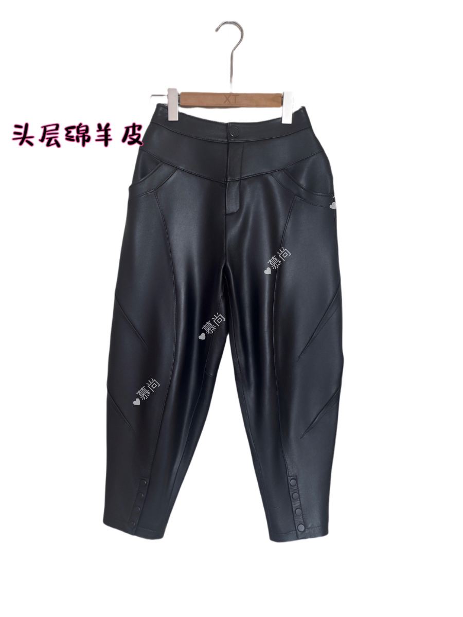 女士秋冬高腰九分真皮绵宽松休闲显瘦哈伦皮裤