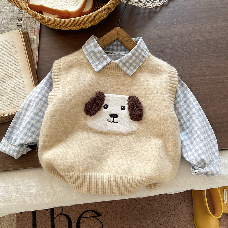 卡通春秋卡通动漫男休闲风马甲童装婴儿毛衣外穿衬衫两件套新款酷