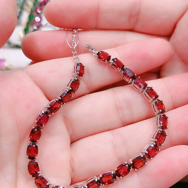 石榴石手链银S925镶嵌