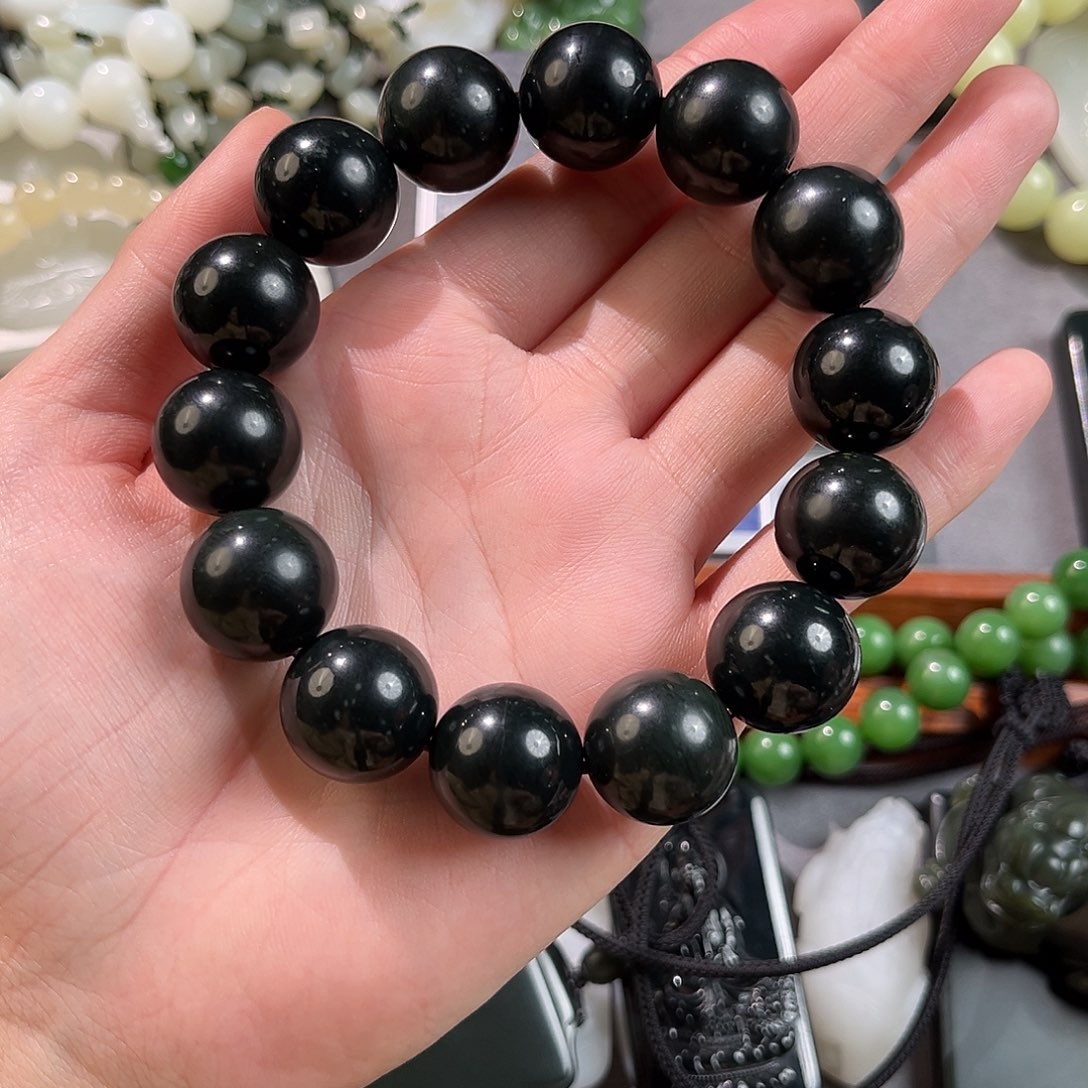 和田玉（青玉）手链未镶嵌塔青手串125g