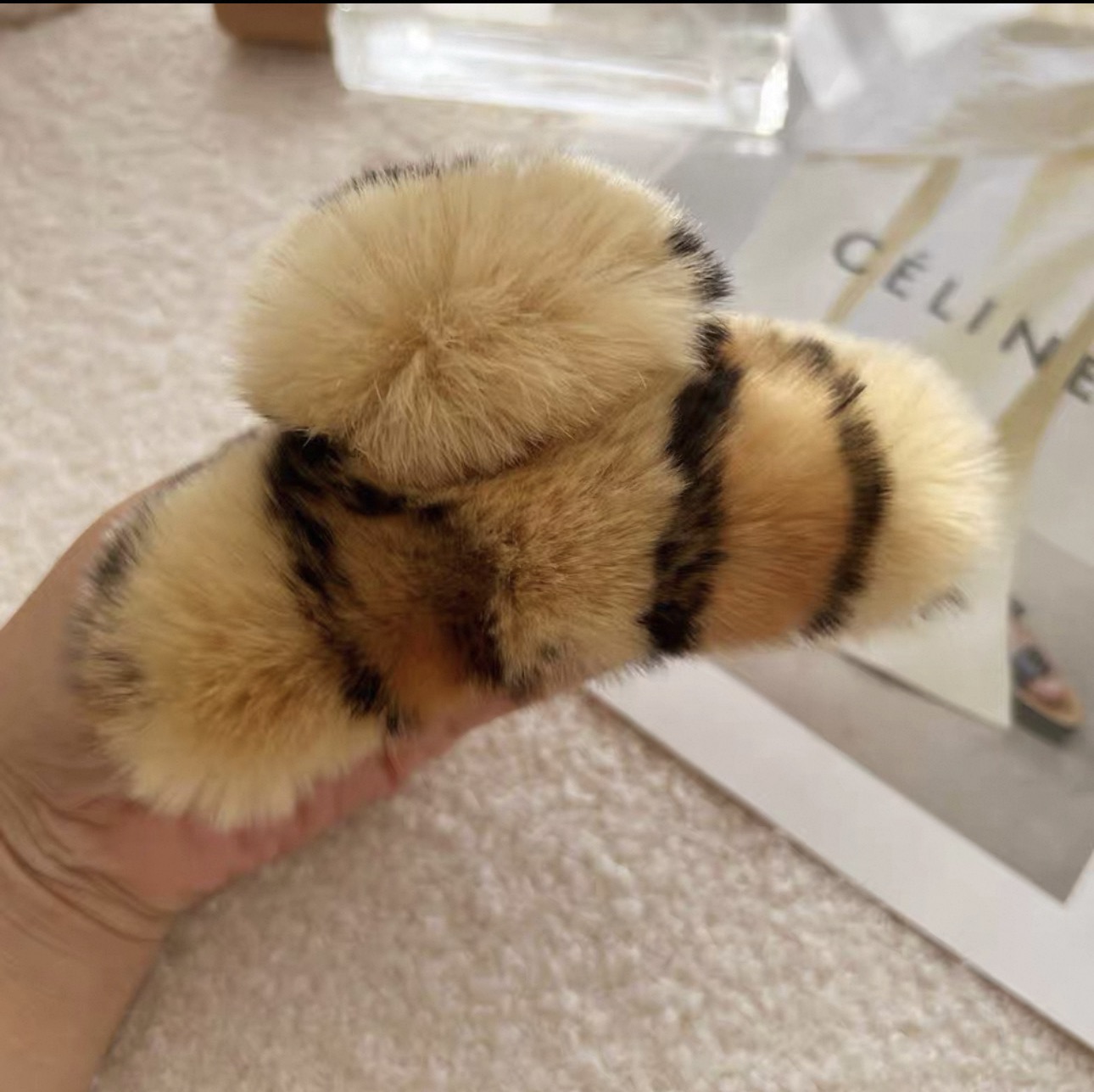 真毛獭兔毛抓夹超大毛毛发夹