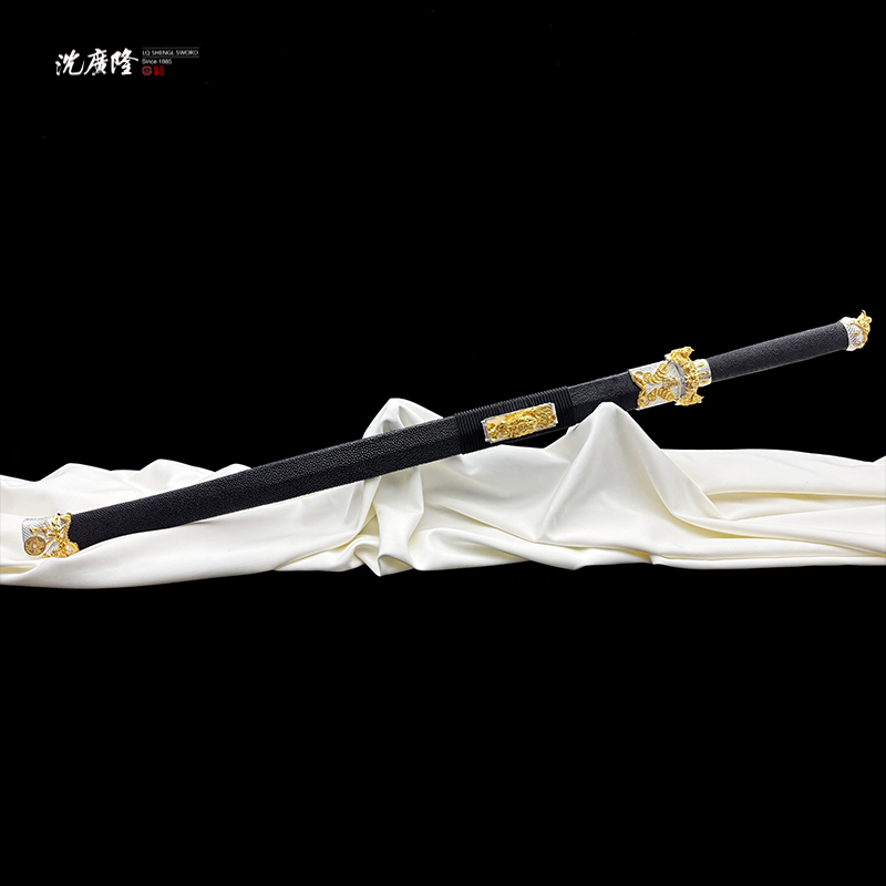 龙泉沈广隆-双色金蟾剑 陨铁 鱼皮 宝剑 手工 未开刃
