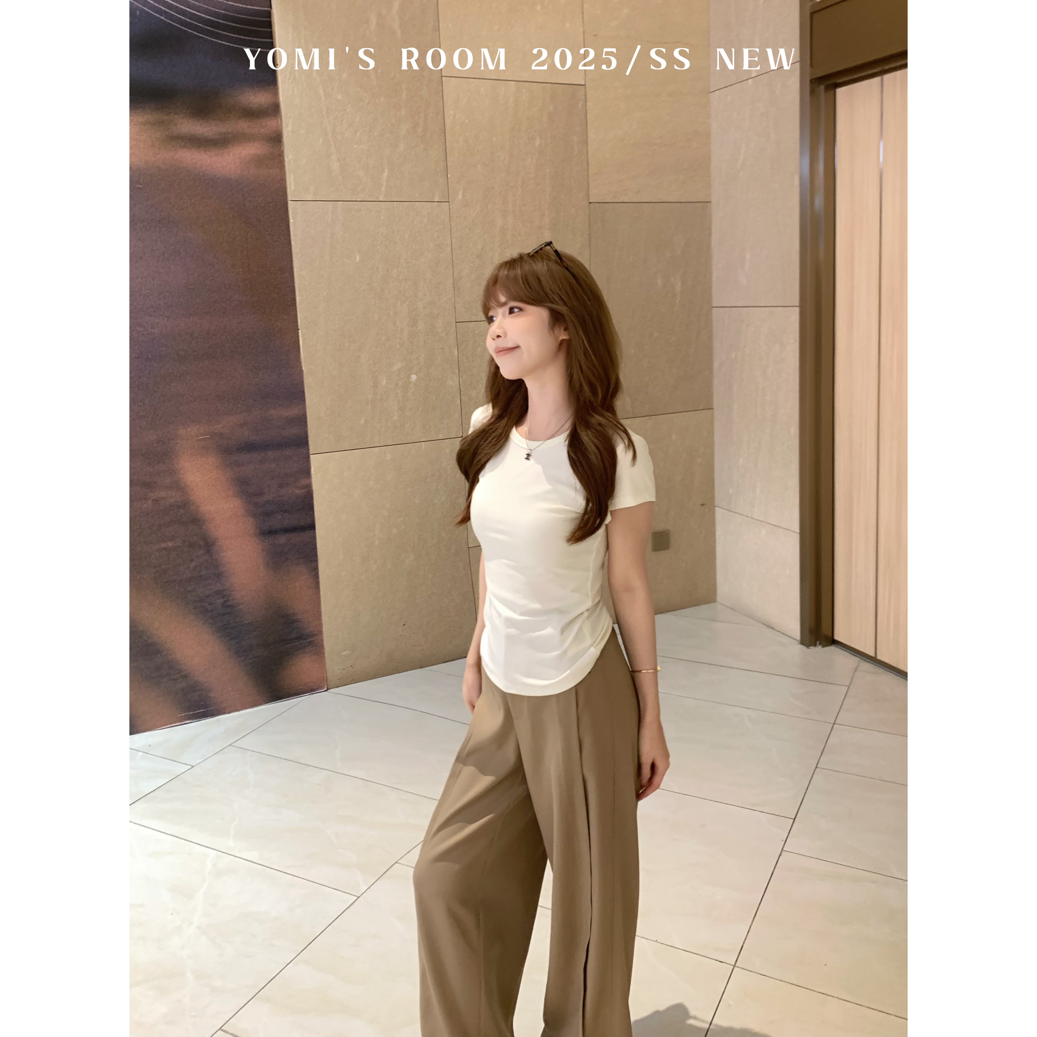 【现货】YOMI小个子【胶囊衣橱】莱赛尔正肩圆领显瘦显白轻薄T恤女夏