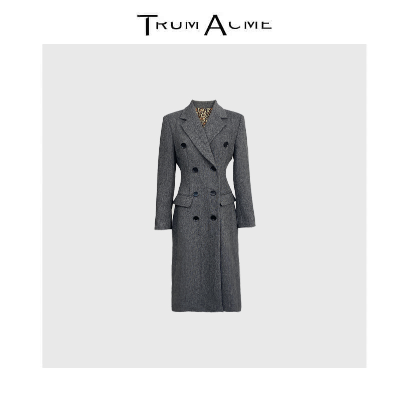 【三仪专属】2025秋季新款老钱风双排扣长款毛呢大衣女收腰修身显瘦
