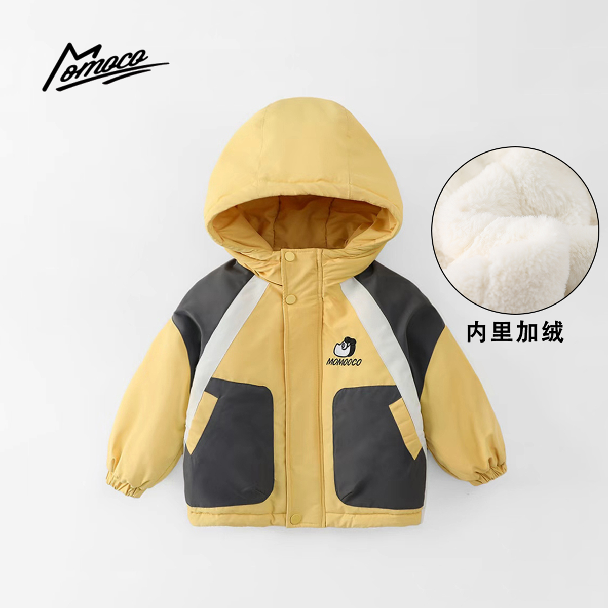 MOMOCO冬季新款男女童撞色韩版休闲棉服外套77430138045