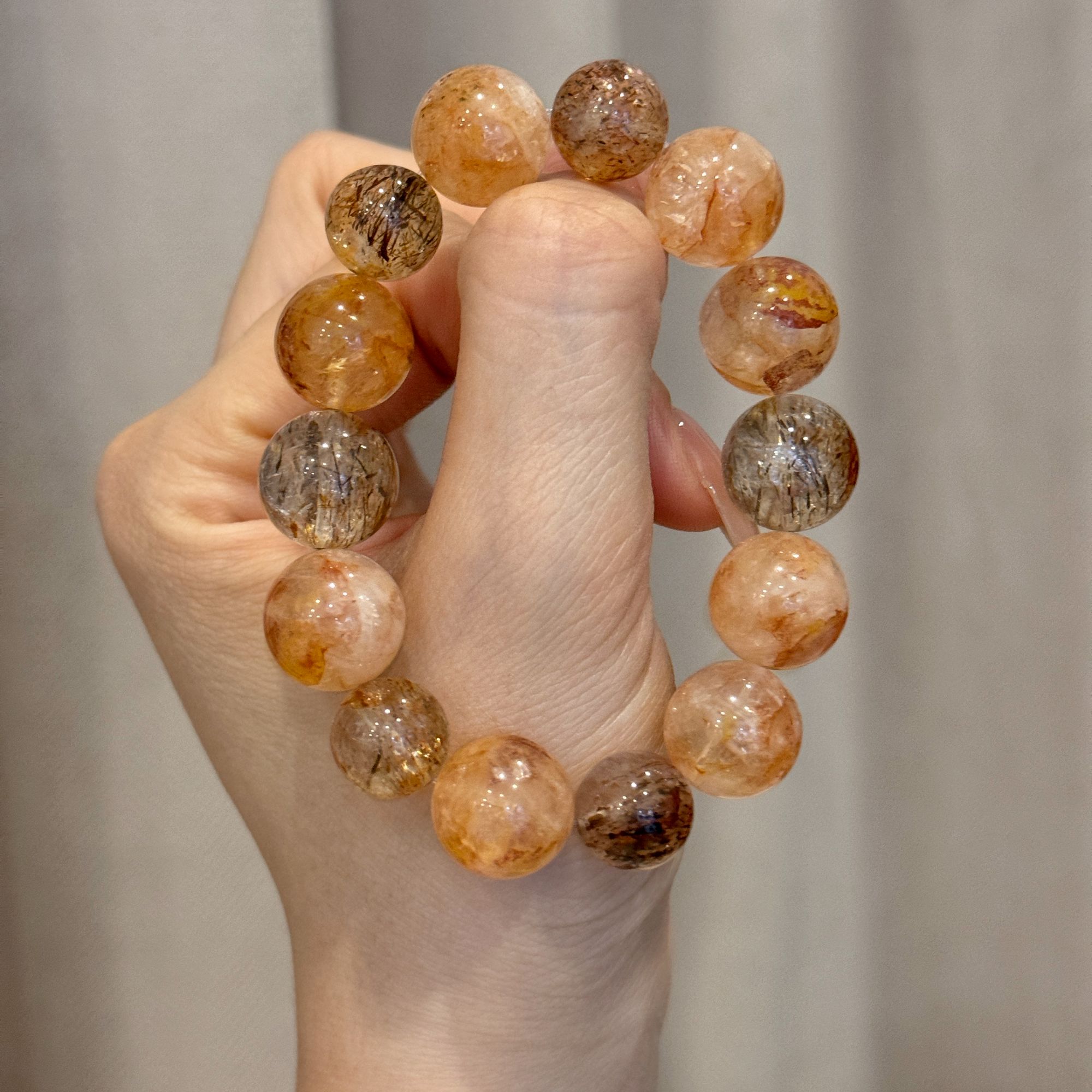 【何所求】14m胶花+黑金超七手串原创设计天然水晶Y100