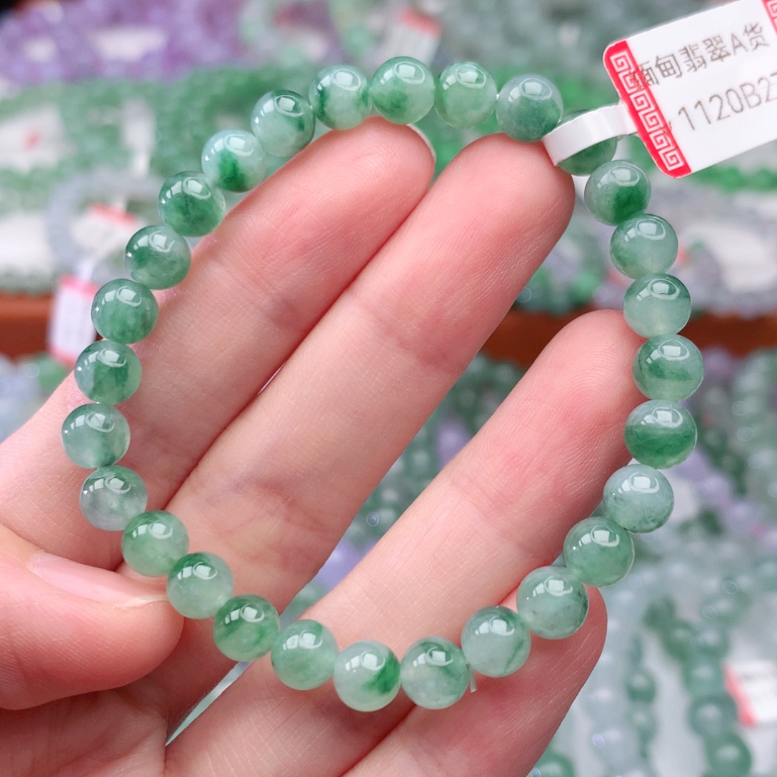 翡翠手链未镶嵌世**源翡翠6mm