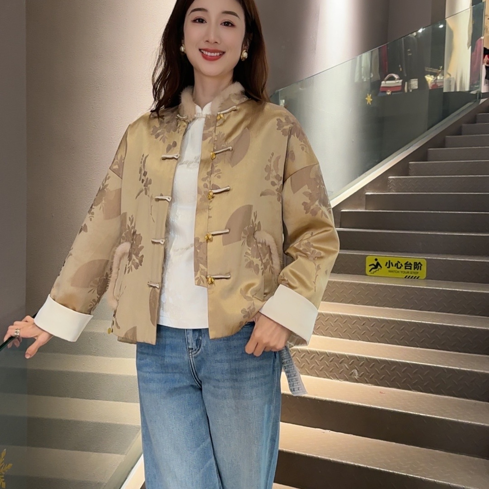 《佩佩定制》《淡雅金》气质时尚复古中式中国风民族风立领外套2832