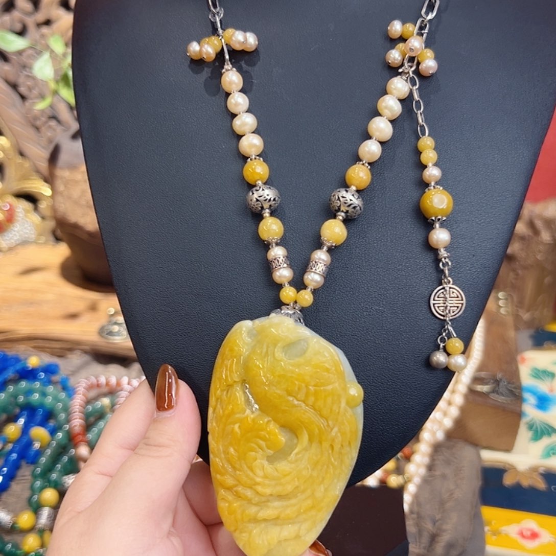 翡翠银S925镶嵌颈饰国风