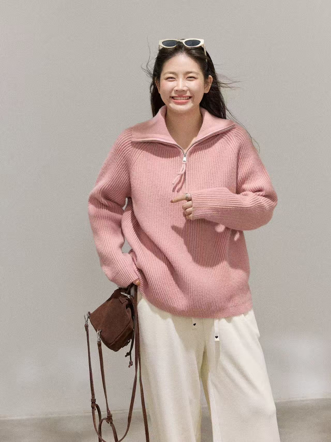 翻领宽松针织秋季常规款毛针织衫网红时尚H892