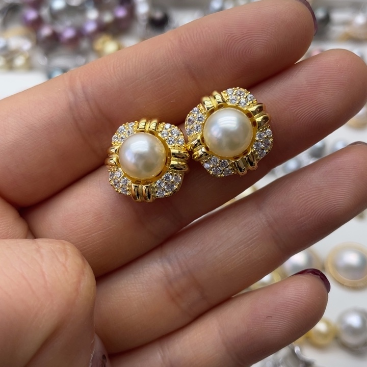 海水珍珠耳饰银S925镶嵌