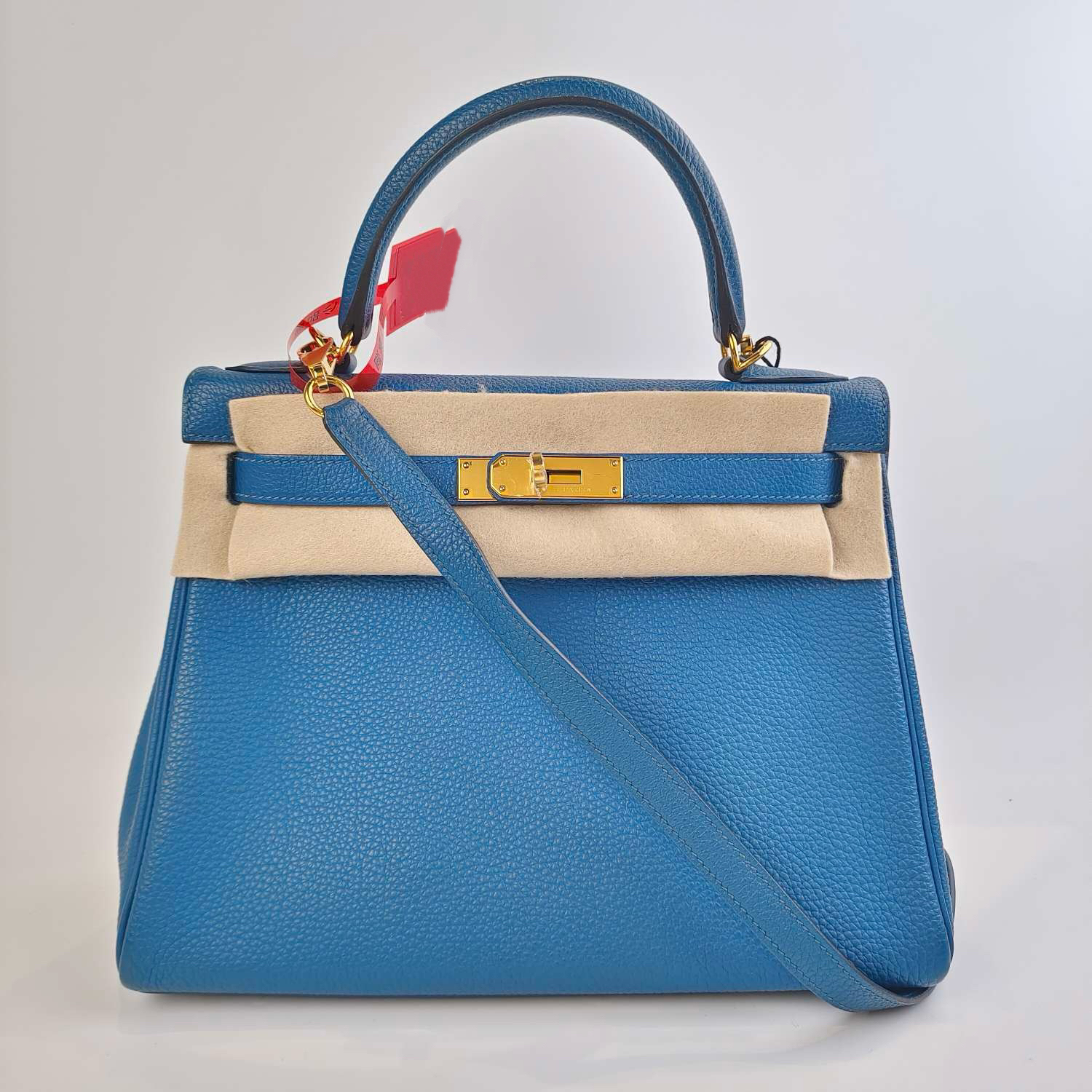 95新 Hermes/爱马仕 Kelly28伊兹密尔蓝 金扣 togo手提包/3066