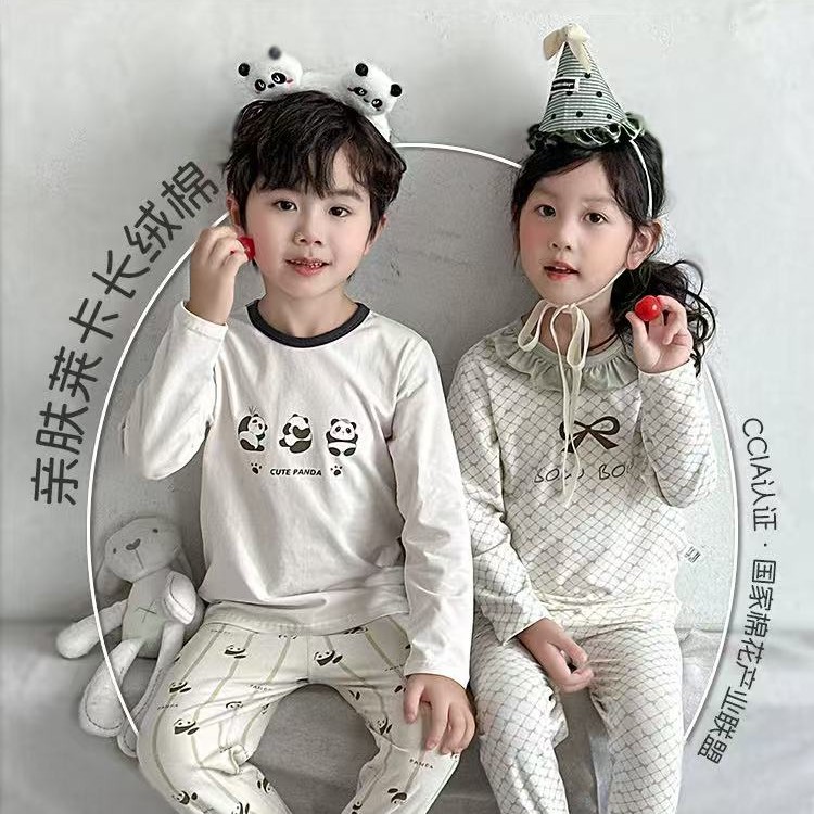 彤蓓佳儿童全棉莱卡满花套装秋季打底衣秋衣秋裤