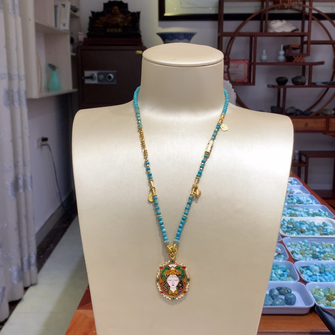 银S925镶嵌绿松石锁骨链