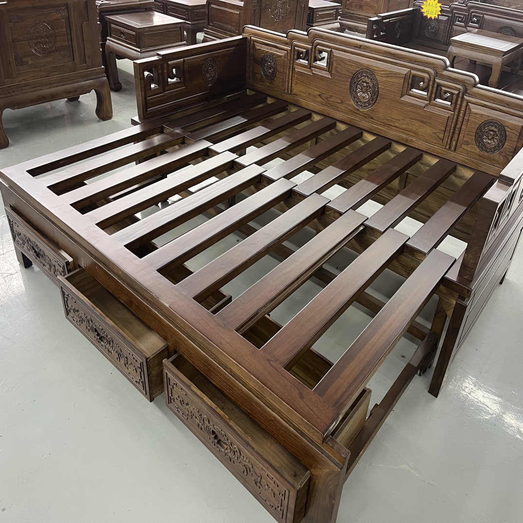 北方小叶榆木排骨架国色天香推拉罗汉床