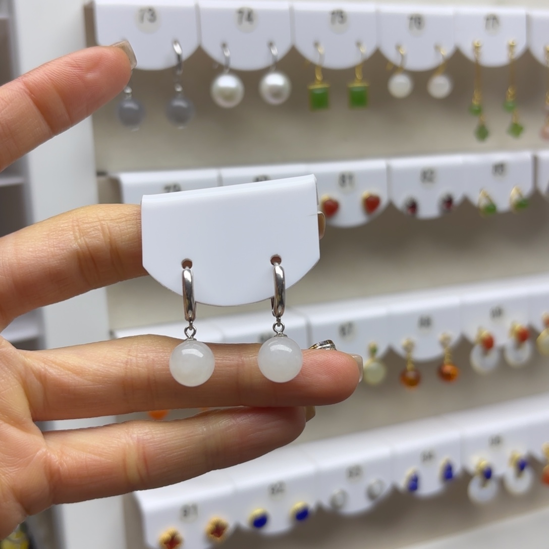 和田玉银S925镶嵌耳饰