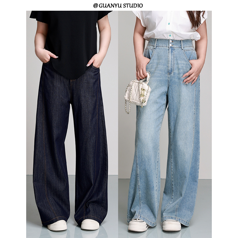 【夏日秀场】蛋妹大码女装微胖mm显瘦遮肉夏季阔腿牛仔裤DM26210