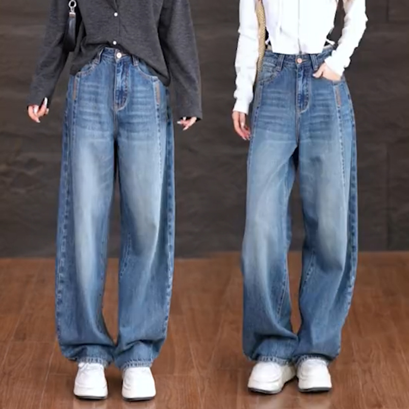 窄版弯刀牛仔阔腿裤秋冬2025新款宽松显瘦高腰香蕉裤百搭直筒裤子