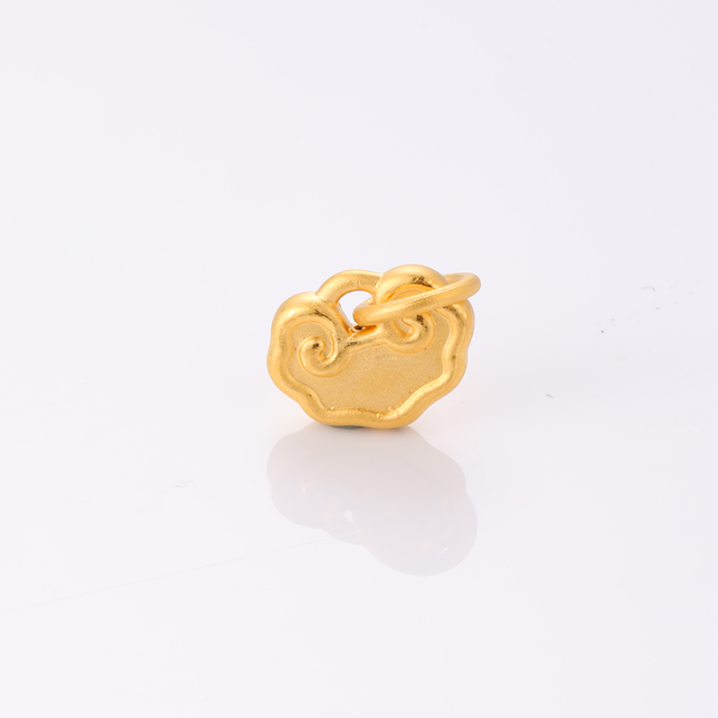 足金999祥云小锁片提溜素金3D硬金提溜
