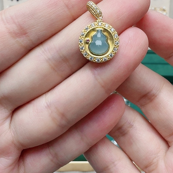 翡翠吊坠(不含链)银S925镶嵌吊坠615