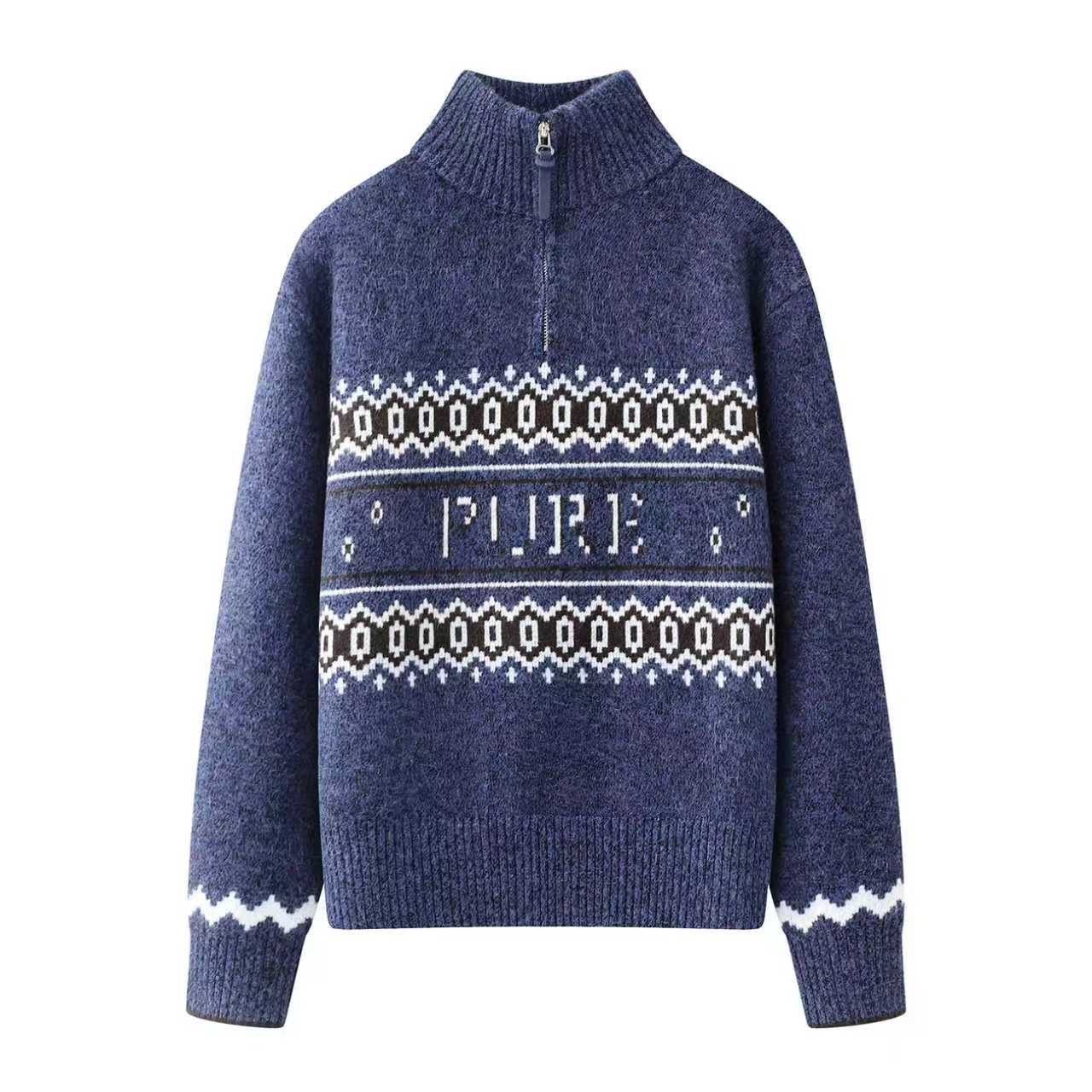 M-针织衫女2025冬装新款费尔岛套头毛衣提花打底衫休闲上衣3811