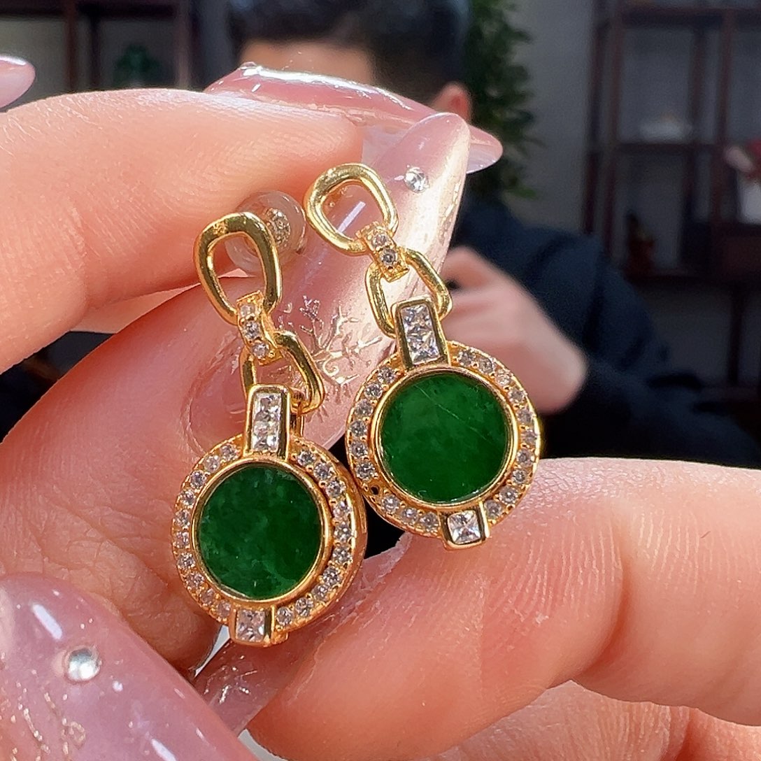 翡翠耳饰银S925镶嵌耳环1