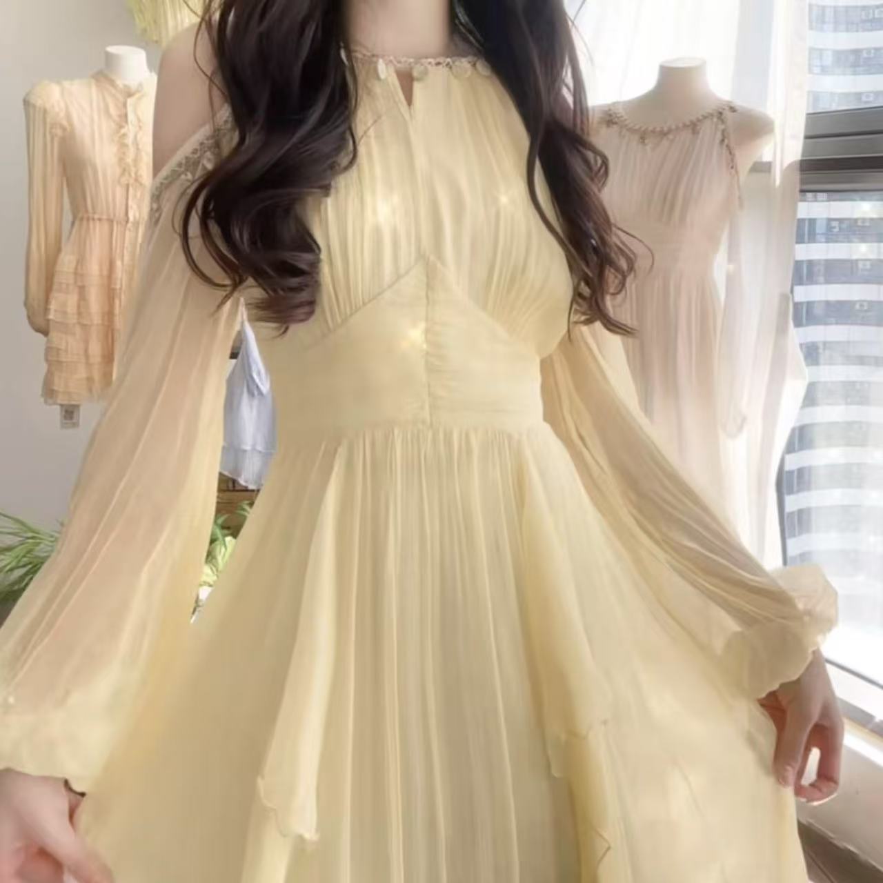 【黄色-禾枫原创】重磅100桑蚕丝连衣裙Y25C9079