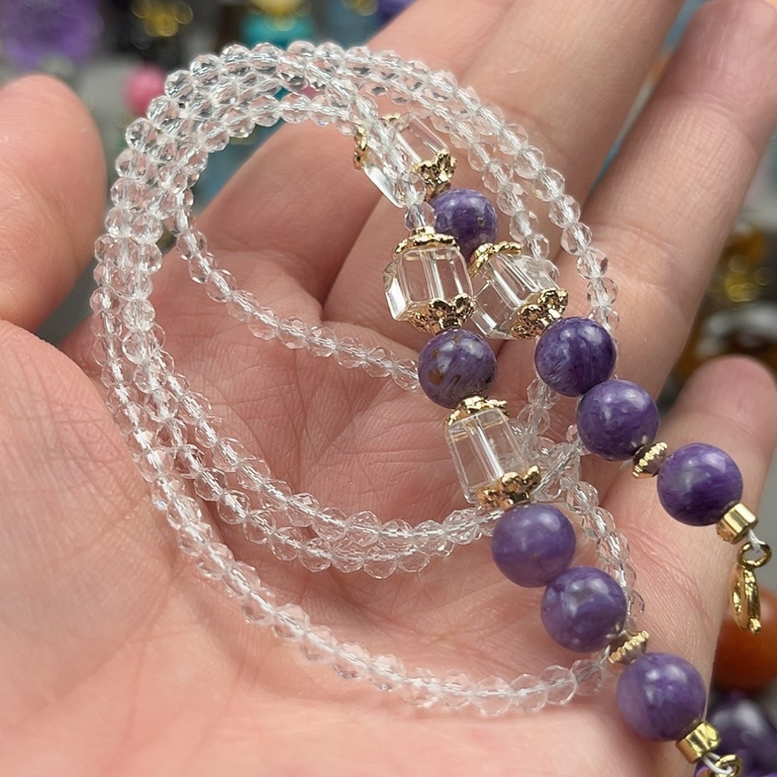 查罗石颈饰合金好**圆天然