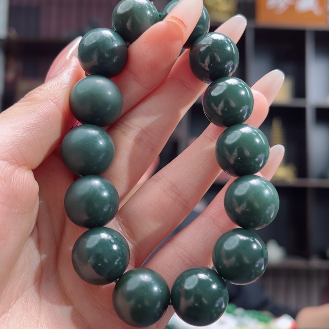 【闪购商品】和田玉手链未镶嵌新疆沙枣青16mm