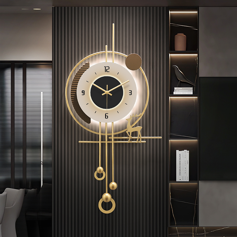 2025新款客厅时钟挂墙现代简约高级感轻奢背景墙格栅装饰钟表挂钟