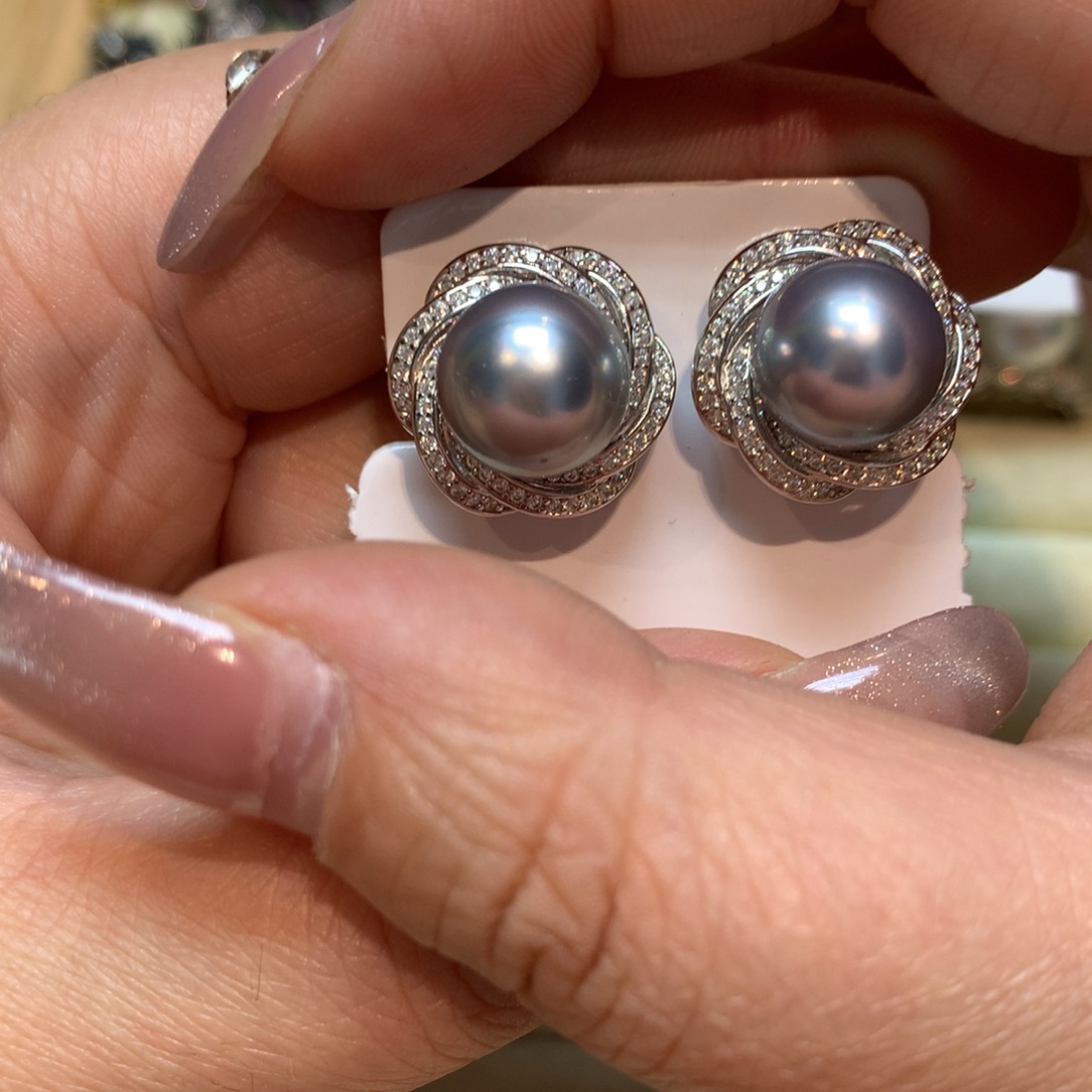 海水珍珠耳饰银S925镶嵌