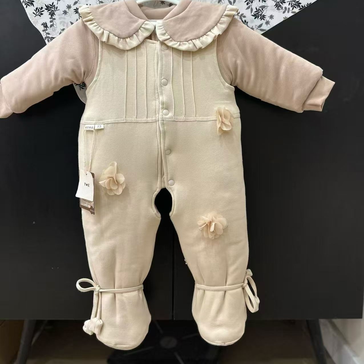 400克超厚手工棉花衣背带裤套装开档包脚秋冬加厚连体衣