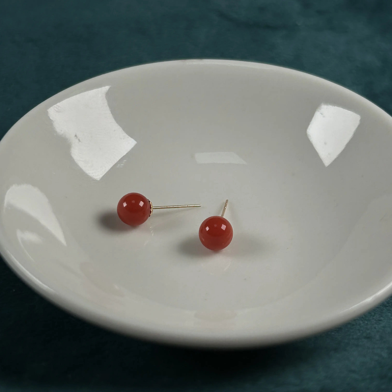 珊瑚圆珠小众简约耳钉5.7-6mm