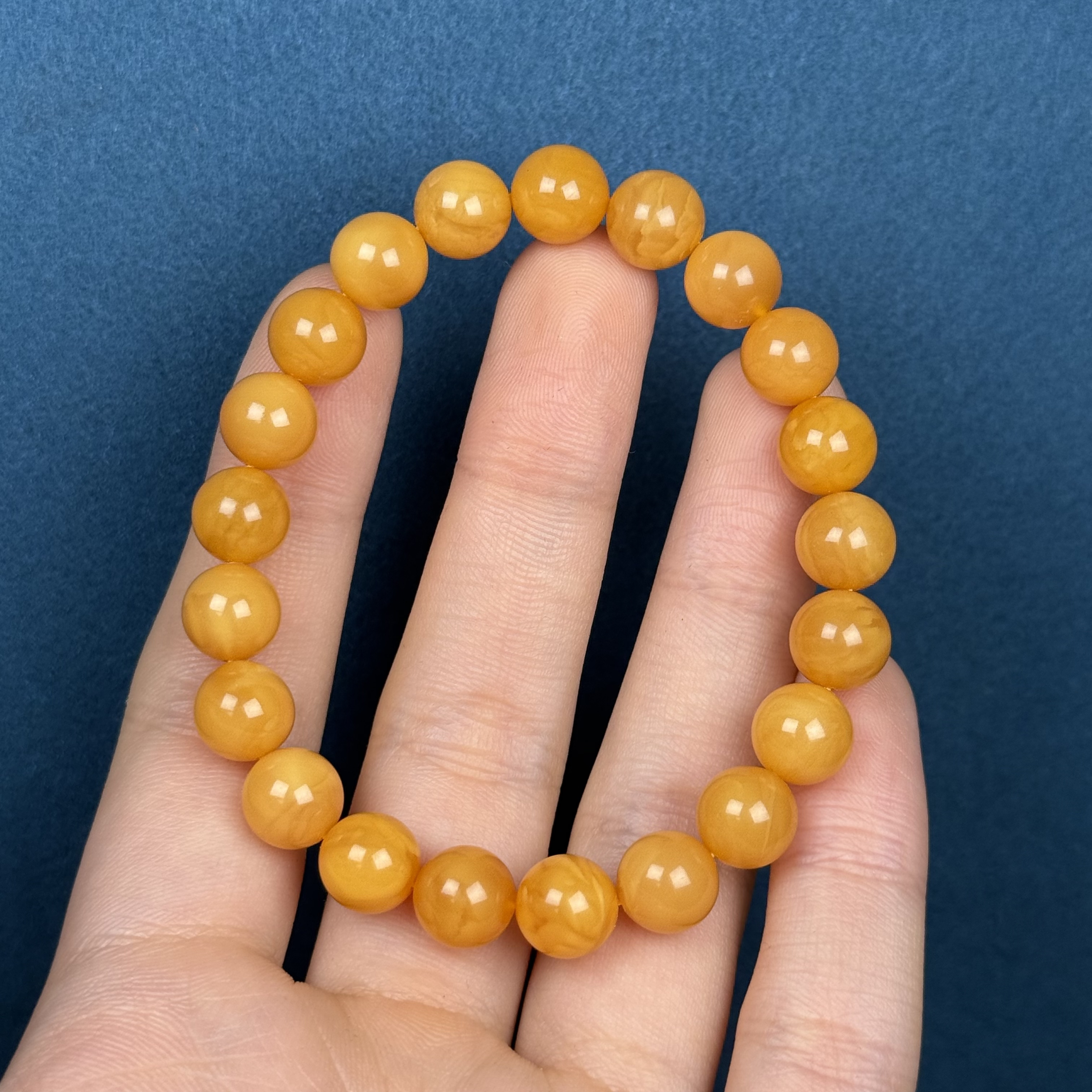 C1356天然蜜蜡 鸡油红手串 8.8mm支持复检